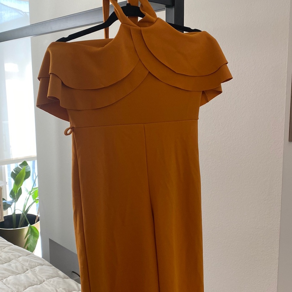 Halter neck jumpsuit in mustard